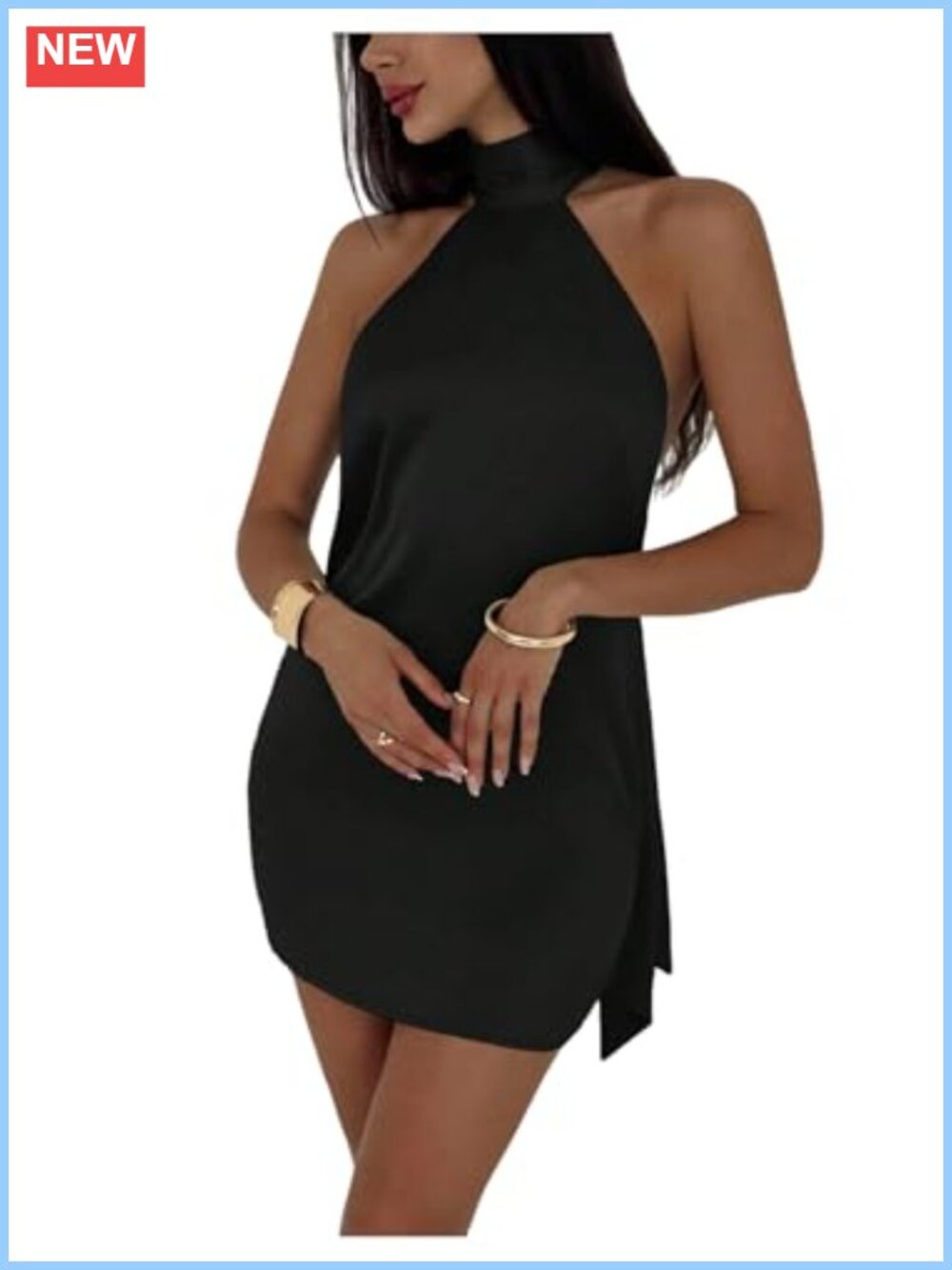 Satin Halter Mini Dress Tie Backless Bodycon Sleeveless Slim Fit